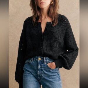 Sezane Capucine Black Cotton Cardigan